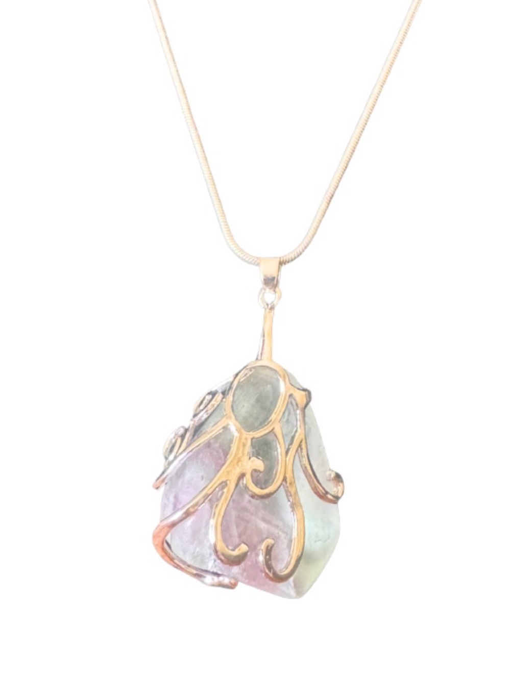 Hand Crafted Rainbow Flourite Polished with 32 inch snake chain - Picture 4 of 7